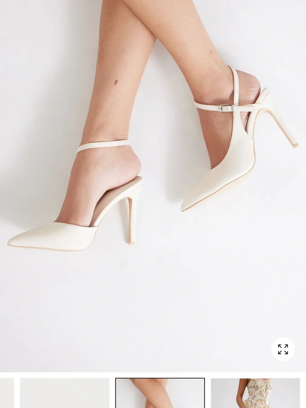 Cream Pointed-Toe Stiletto Slingback Heels with Ankle Strap